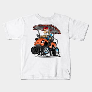 Funny Golf Cart Hotrod Golf Car Popping a Wheelie Cartoon Kids T-Shirt